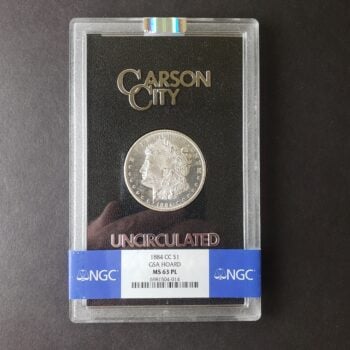 1884 CC $1 Morgan Silver Dollar in GSA Uncirculated Holder NGC MS63 PL