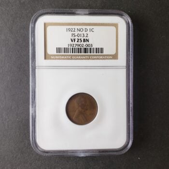 1922 No D 1c Lincoln Wheat Cent FS-013.2 NGC VF25 BN