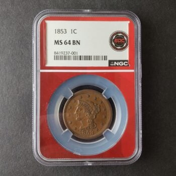 1853 1c Liberty Head Braided Hair Large Cent NGC MS64 BN