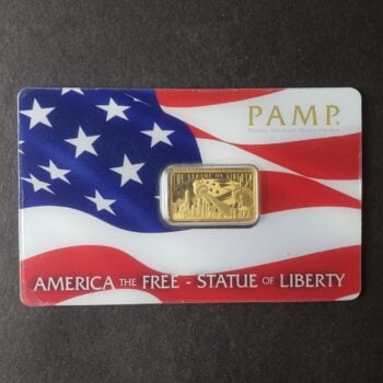 Pamp Suisse 5 gram Gold Statue of Liberty Bar in Plastic Assay Card