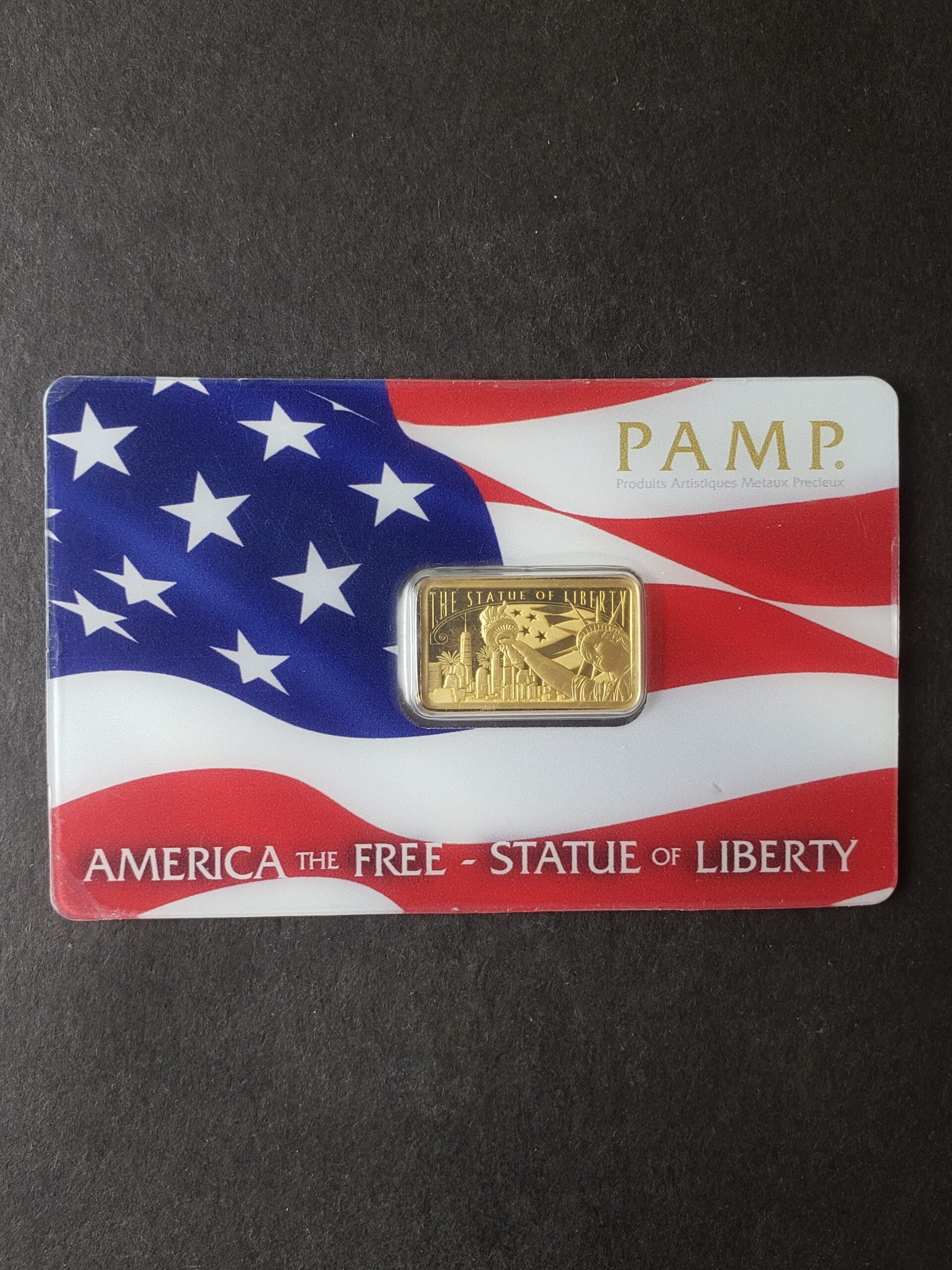 Pamp Suisse 5 gram Gold Statue of Liberty Bar in Plastic Assay Card