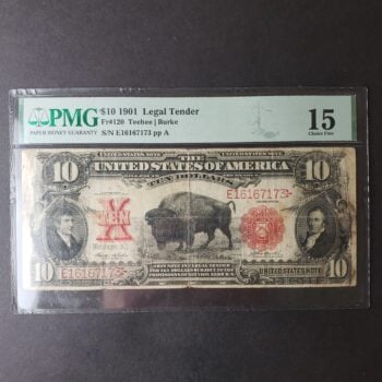 1901 $10 Legal Tender Buffalo Large Note PMG 15 Choice Fine