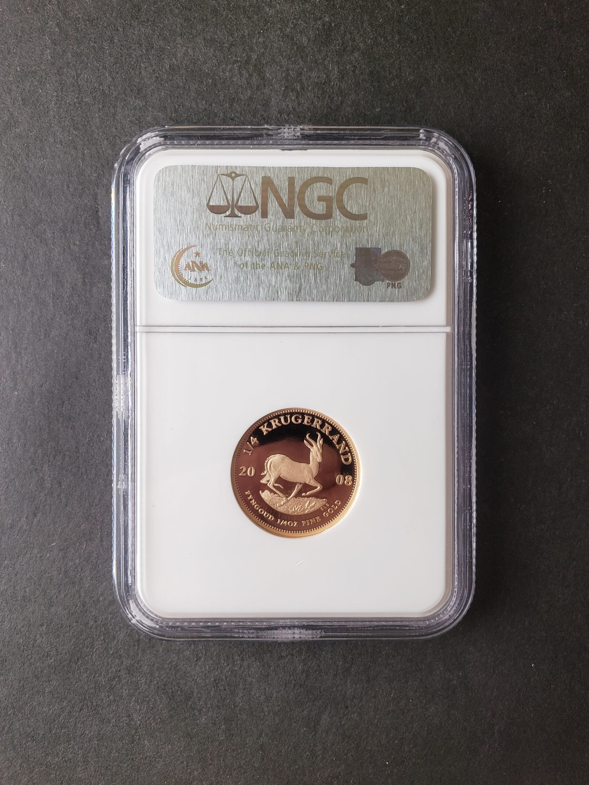 2008 South Africa Proof 1/4oz Gold 1/4 Krugerrand NGC PF70 Ultra Cameo - Image 2
